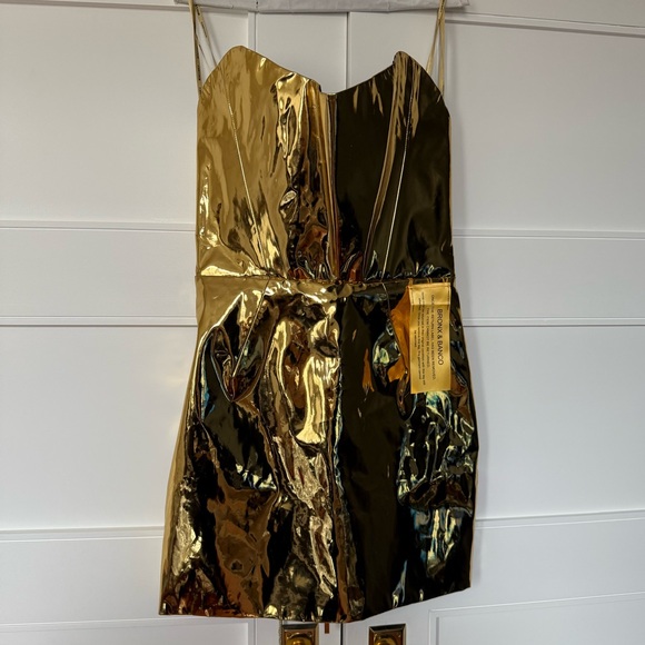 Bronx and Banco Gold Metallic Lace-Up Stallion Dress - S, NWT - Picture 5 of 8